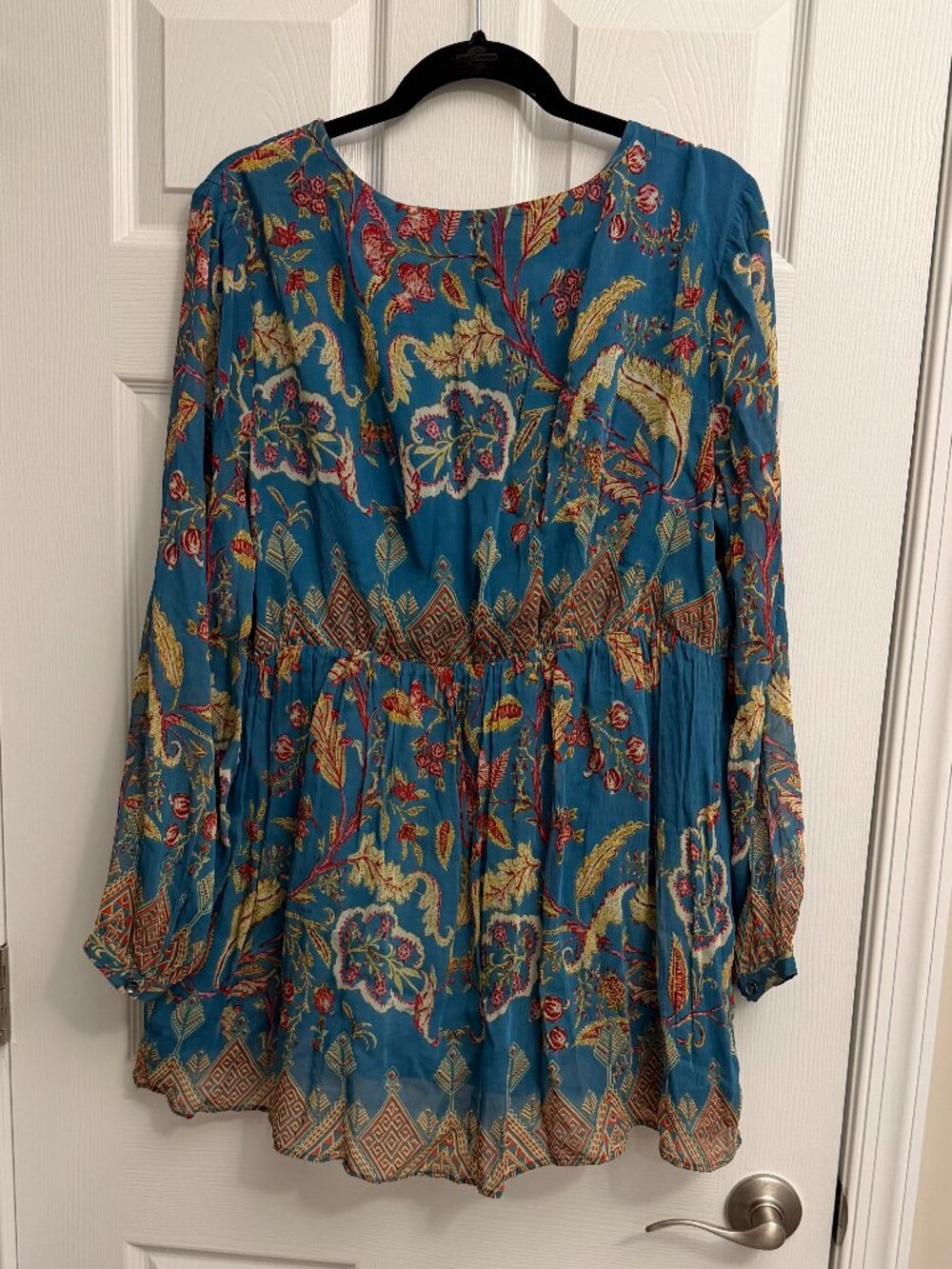 SOFT SURROUNDINGS teal blue floral boho tunic top (XL) - Picture 7 of 9